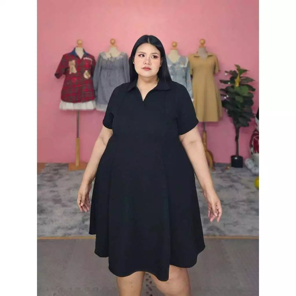 เดรสปกโปโล ไซส์ใหญ่ สไตล์Preppy ผ้าวูลเวฟ ใส่สบาย ใส่แล้วหุ่นสวยสับ ไซส์ใหญ่ อก 48-62 นิ้ว+ (ป59)