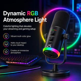 MIRO YU7 ไมโครโฟนไดนามิ Condenser Mic ไมโครโฟนตั้งโต๊ะ ไฟ RGB ระบบตัดเสียงรบกวนอัจฉริยะ สําหรับ สตรีมมิ่ง บันทึกเสียง