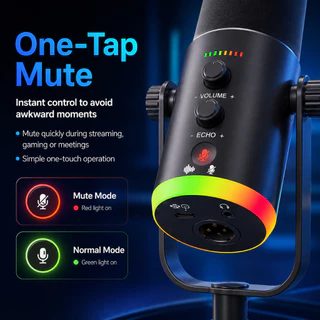 MIRO YU7 ไมโครโฟนไดนามิ Condenser Mic ไมโครโฟนตั้งโต๊ะ ไฟ RGB ระบบตัดเสียงรบกวนอัจฉริยะ สําหรับ สตรีมมิ่ง บันทึกเสียง