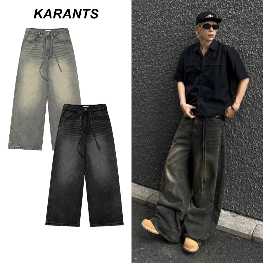 (แถมเข็มขัด) Karants กางเกงยีนส์ Straight เรียบ ขาบาน S-2XL 