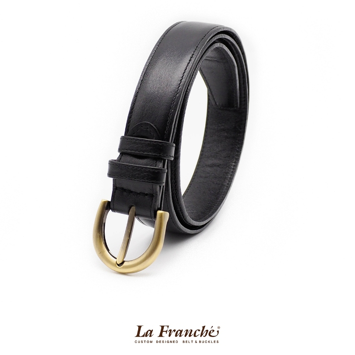 La Franche حزام جلد بقري نابا أسود مع إبزيم — صورة 3