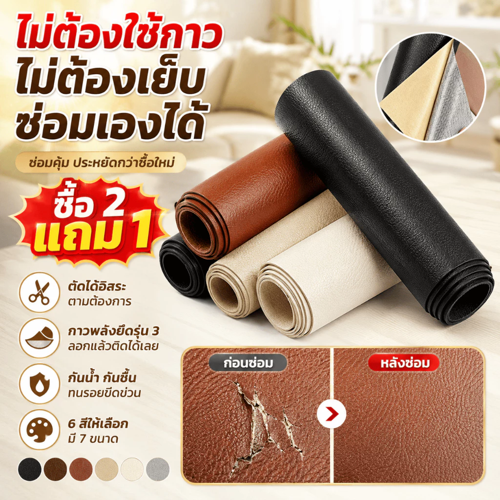 ซื้อ2แถม1หนังPUแบบมีกาวในตัว200×137cmงานปก เบาะซ่อมแผลขาด โซฟาร์ เบาะ DIYปกหนังสือ เบาะรถ งานตบแต่ง สติ๊กเกอร์ซ่อมโซฟา