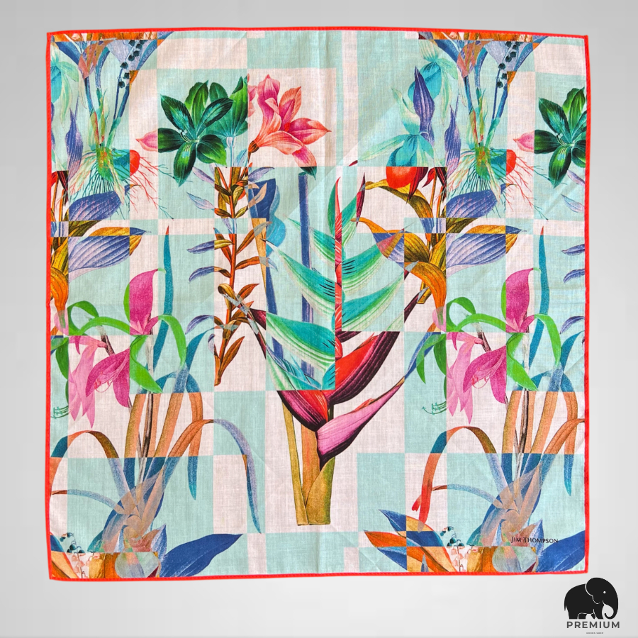 ผ้าเช็ดหน้าคอทตอน จิม ทอมป์สัน  Cotton handkerchief Jim Thompson ดอกไม้