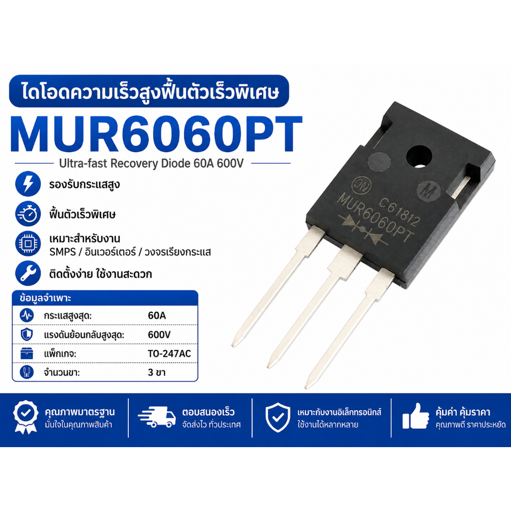 MUR6060PT ไดโอดเร็ว Ultrafast Diode 60A 600V TO-247 Fast Recovery ไดโอดความถี่สูง