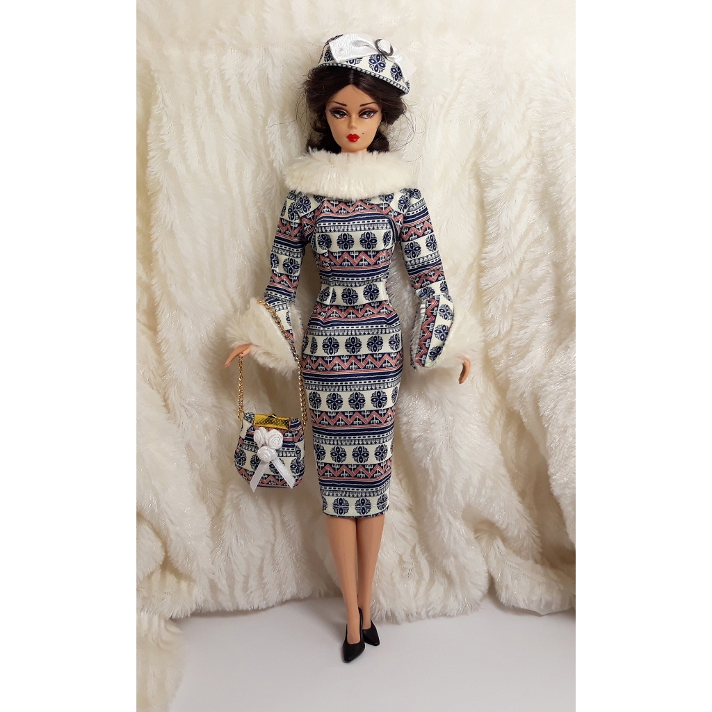 ชุดตุ๊กตา ทำมือ ชุดเสื้อกระโปรง แต่งขนเฟอร์ หมวก สำหรับบาร์บี้ Fashion Royalty Doll Barbie Silkstone