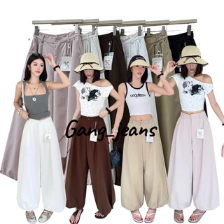 Gang_jeans#9539(K)กางเกงขายาวผู้หญิง เอวสูง ทรงบอลลูน ขาจั๊ม มีกระเป๋า ใส่เที่ยว ใส่ทำงาน แมทช์ง่าย สไตล์มินิมอล