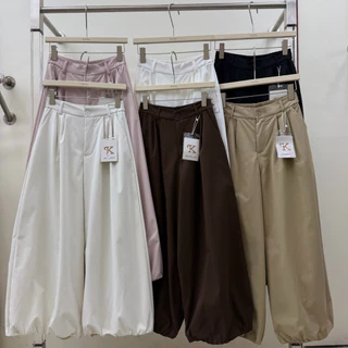Gang_jeans#9539(K)กางเกงขายาวผู้หญิง เอวสูง ทรงบอลลูน ขาจั๊ม มีกระเป๋า ใส่เที่ยว ใส่ทำงาน แมทช์ง่าย สไตล์มินิมอล