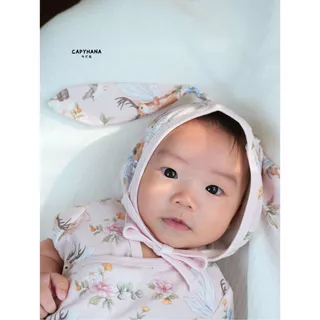 Capyhana ชุดSet 4 ชิ้นบอดี้สูท หมวกกระต่าย ถุงมือ ถุงเท้า ชุดเด็กแรกเกิด (เซทหมวกกระต่าย )