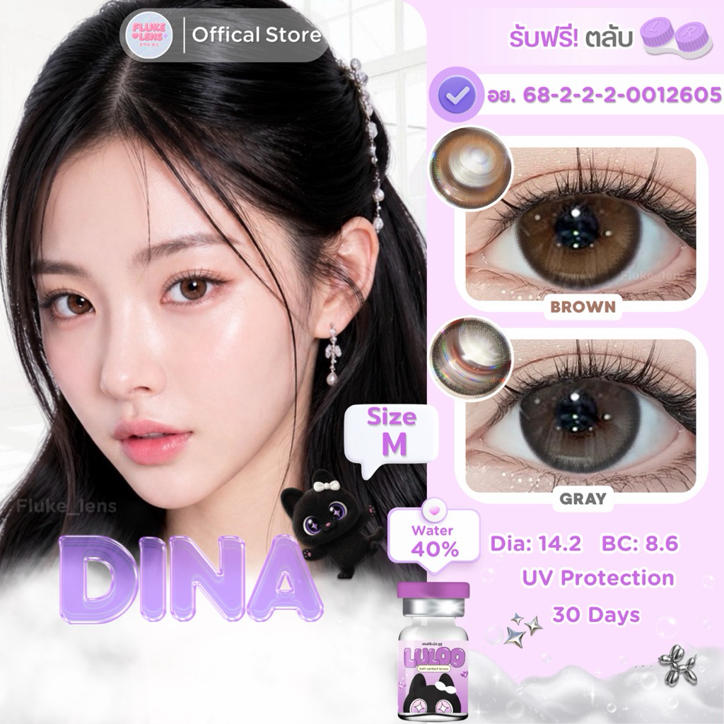 คอนแทคเลนส์ (ขนาดกลาง) รุ่น DINA เลนส์ตาฉ่ำวาว น่ารัก ราย1เดือน LULOO 14.2