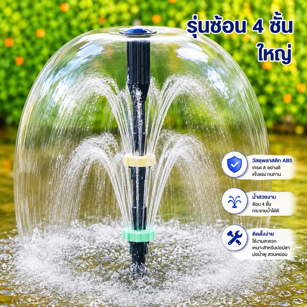หัวน้ำพุ ร่มซ้อน 4 ชั้น ขนาดท่อ 4 หุน คละสี ต้องใช้ข้อต่อเกลียวขนาด 4 หุน