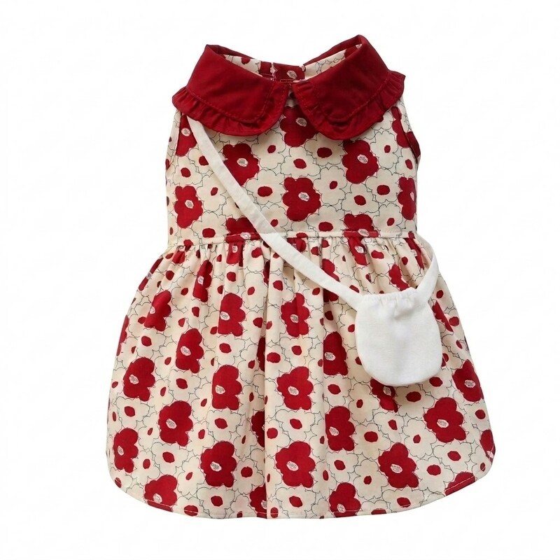 Pet clothes -Doggydolly เสื้อผ้าแฟชั่น น้องหมาน้องแมว ชุดกระโปรง แขนกุด สีแดงลาย ขนาดไซส์ 1-9โล D016