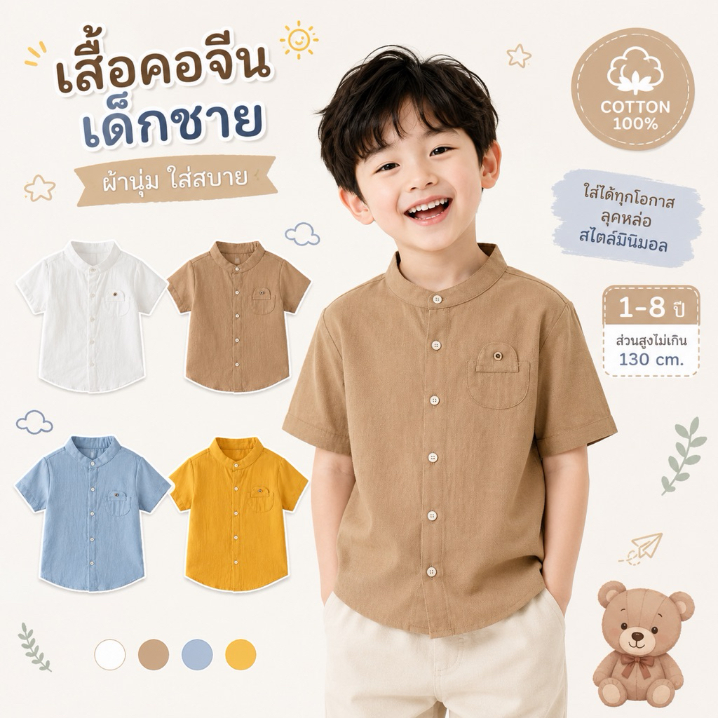 AB190 เสื้อเชิ้ตเด็กแขนสั้น เสื้อผ้าเด็กผู้ชายทแฟชั่น ออกงาน พร้อมส่งในไทย