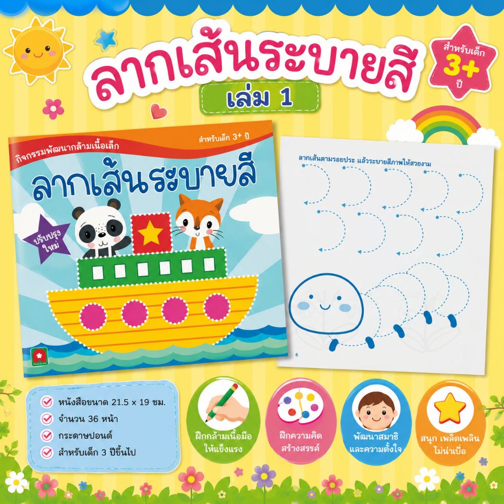 Aksara for kids หนังสือ แบบฝึกหัด ลากเส้นระบายสี