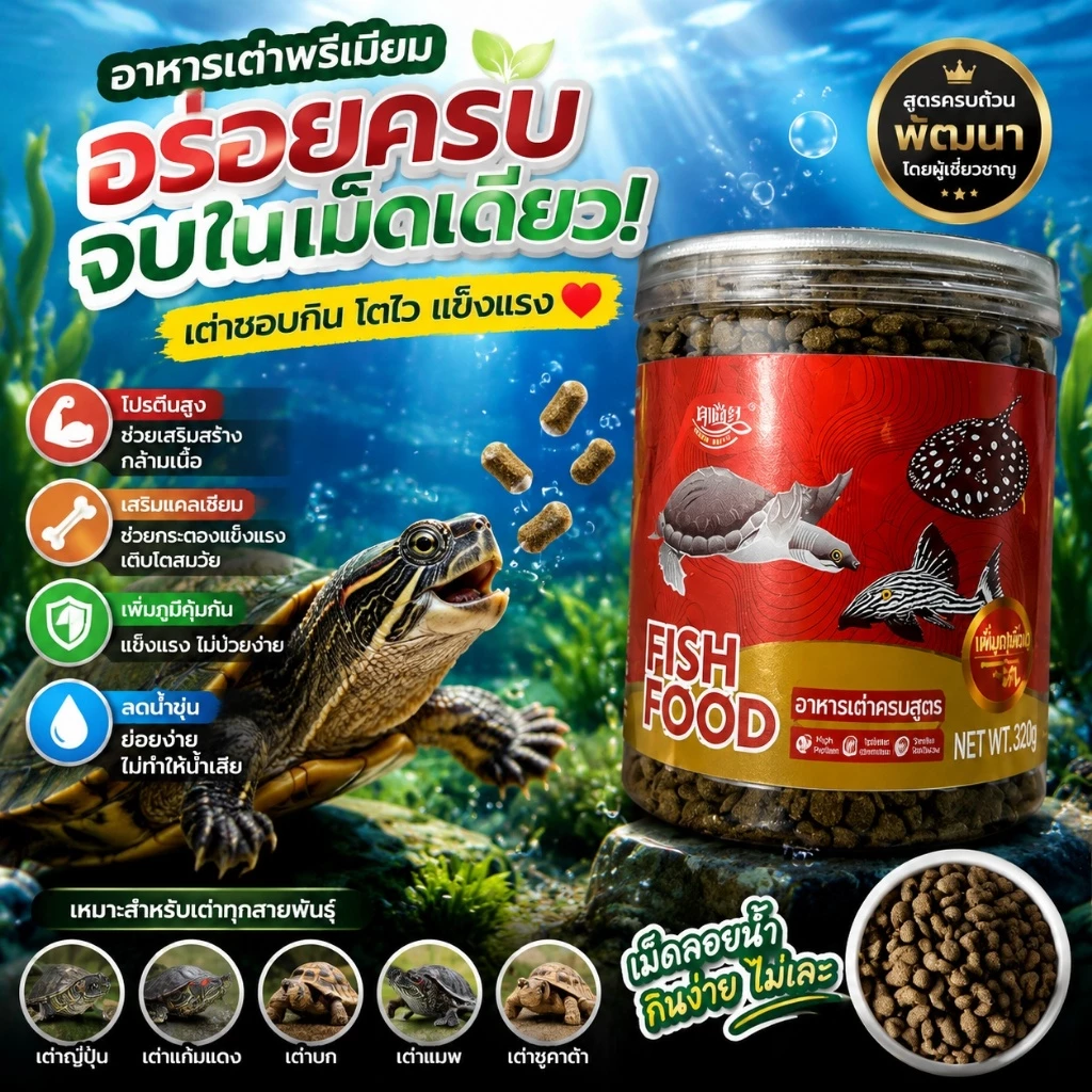 99PET อาหารเต่า อนุภาคขนาดใหญ่ มาซูริ อาหารเต่าน้ำ เต่าญี่ปุ่น ตะพาบ เต่าหมูบิน 320g
