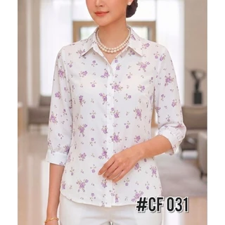 เสื้อคุณผู้หญิงแขนสามส่วน ผ้าชีฟองเกาหลีเนื้อนิ่มเนียน โทนสีสวยใส่สบายมาก#พร้อมส่ง#ลายดอก#ราคาพิเศษ#เชิ้ตผู้ใหญ่
