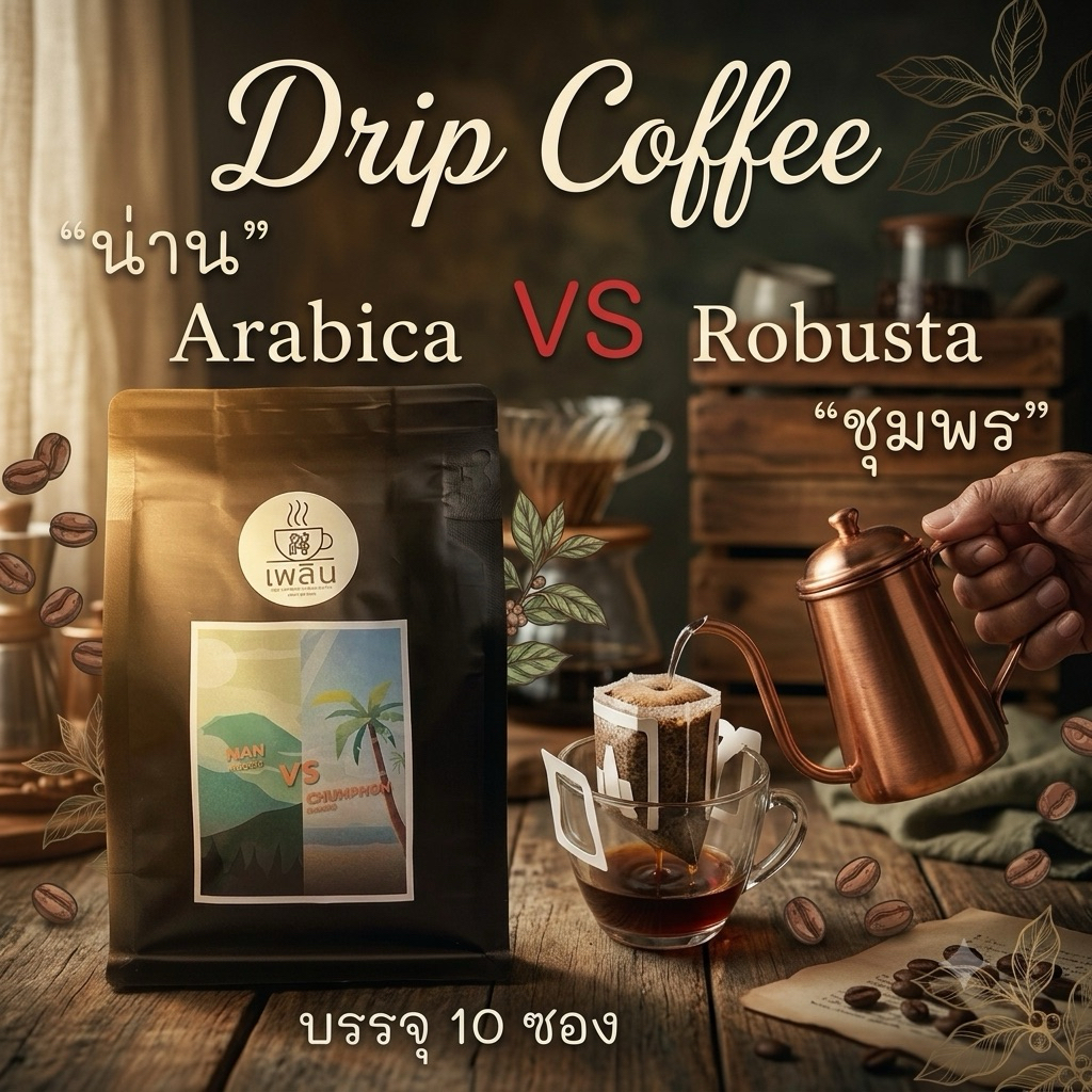 กาแฟดริป Blend Coffee (อาราบิก้า จ.น่าน vs โรบัสต้า จ.ชุมพร) แพ็ครวม 10 ถุงดริป | แพ็คใหม่ตามออเดอร์