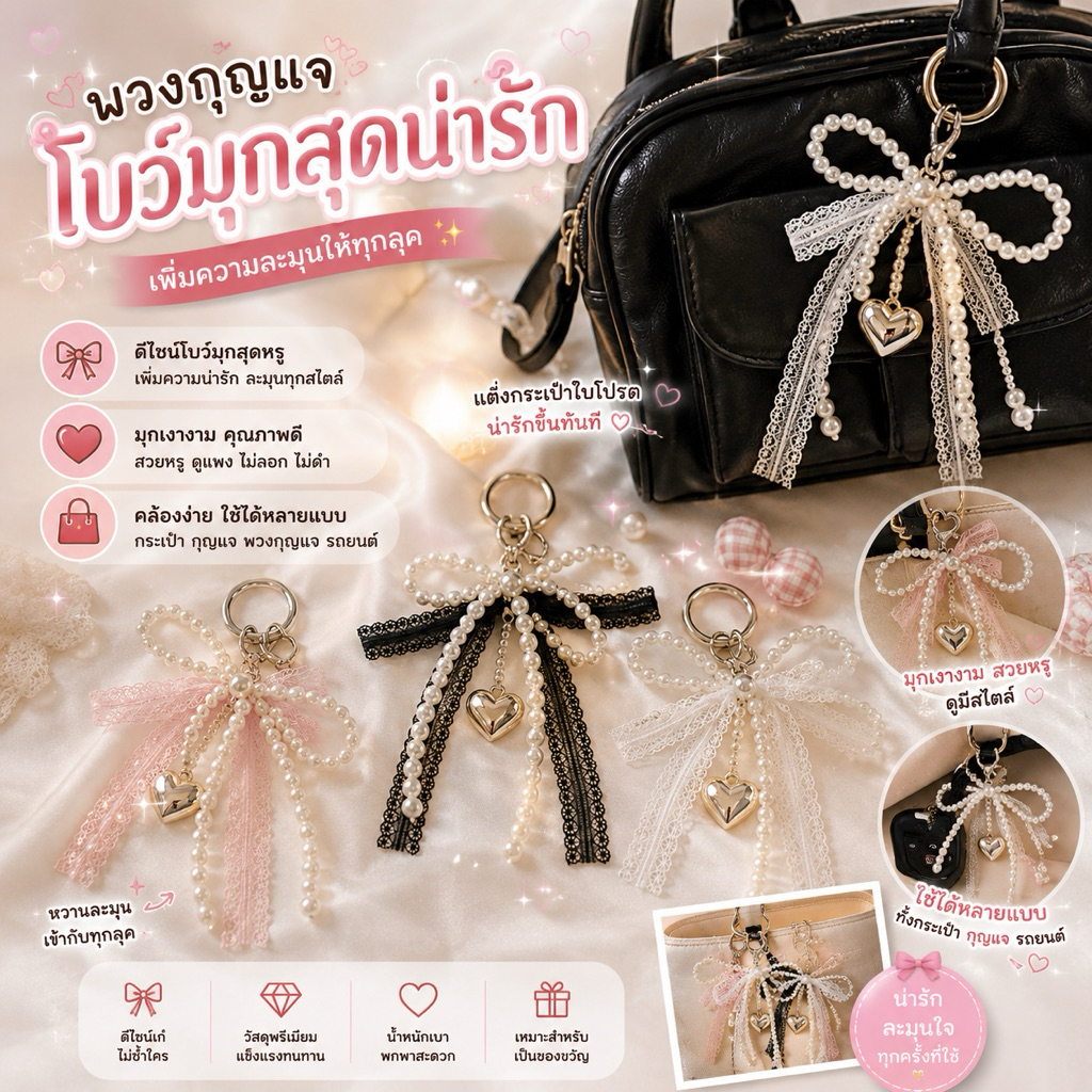 ASHIหัวใจลูกปัด ส่งจากไทย กระเป๋าจี้และพวงกุญแจยุค Y2K น่ารักสำหรับผู้หญิง พร้อมส่ง