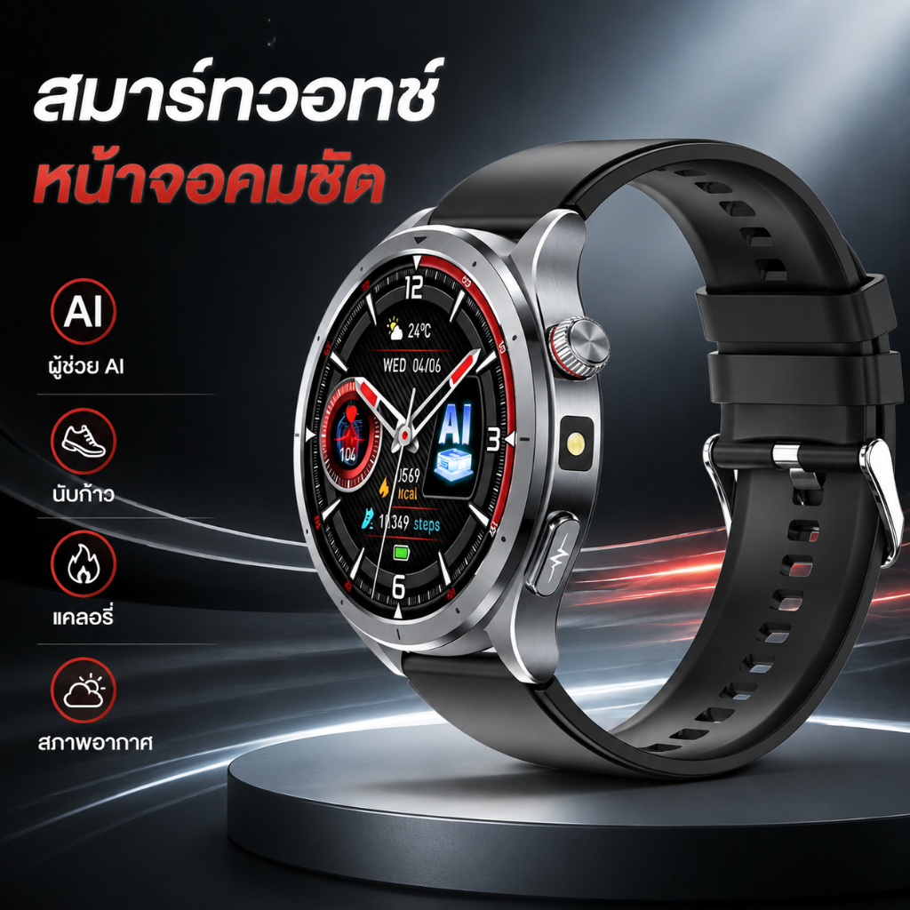 นาฬิกาสุขภาพ Pure Health Life HR6 วัดน้ำตาล วัดความดัน วัดออกซิเจน จอ AMOLED โทรได้ กันน้ำ IP67