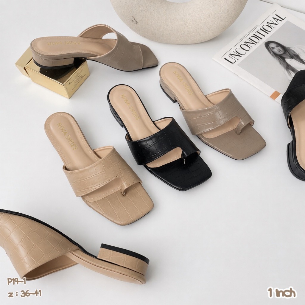 Niwa shoes รองเท้าแตะ รองเท้าสตี รหัส19-1 ผ้าลายเต่า หนัง Pu นิ่ม ใส่สบาย
