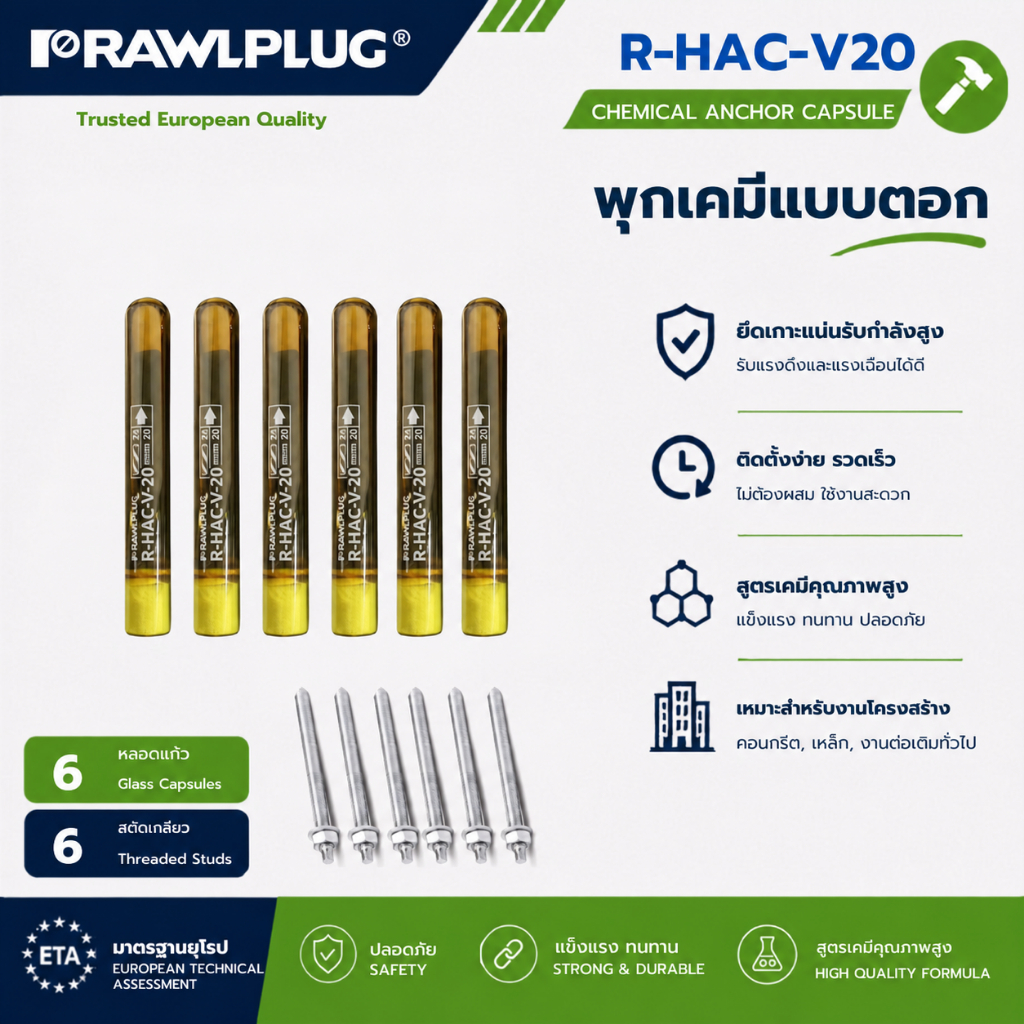 RAWLPLUG พุกเคมีแบบตอกพร้อมสตัดเกลียว ขนาด M10 - M24