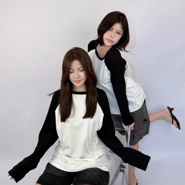 เสื้อแขนยาวทูโทน ผ้าคอตตอนแต่งแขน (แขนยาวทูโทน)