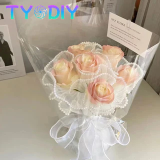 กระดาษห่อช่อดอกไม้ ประดับมุก เส้นด้ายลูกไม้ตาข่าย 4หลา สำหรับงาน DIY งานฝีมือ ประดิษฐ์ดอกไม้