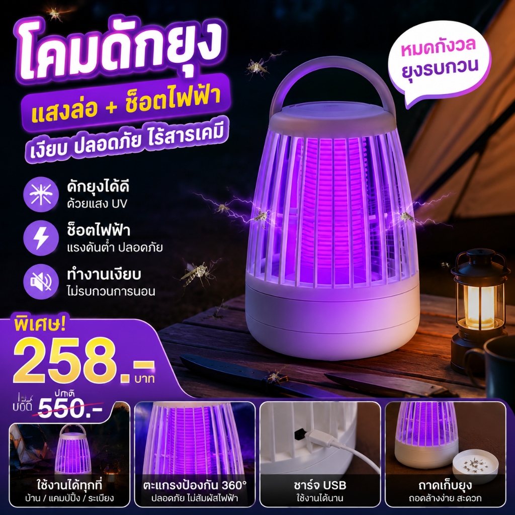 อัตราการฆ่ายุง99% เครื่องดักยุง แบบ360 องศาฆ่ายุงได้ทันทีไม่ใช้สารเคมี ระบบแสงUV เครื่องช็อตยุง ดูดยุงร้ายให้ตายในทันที