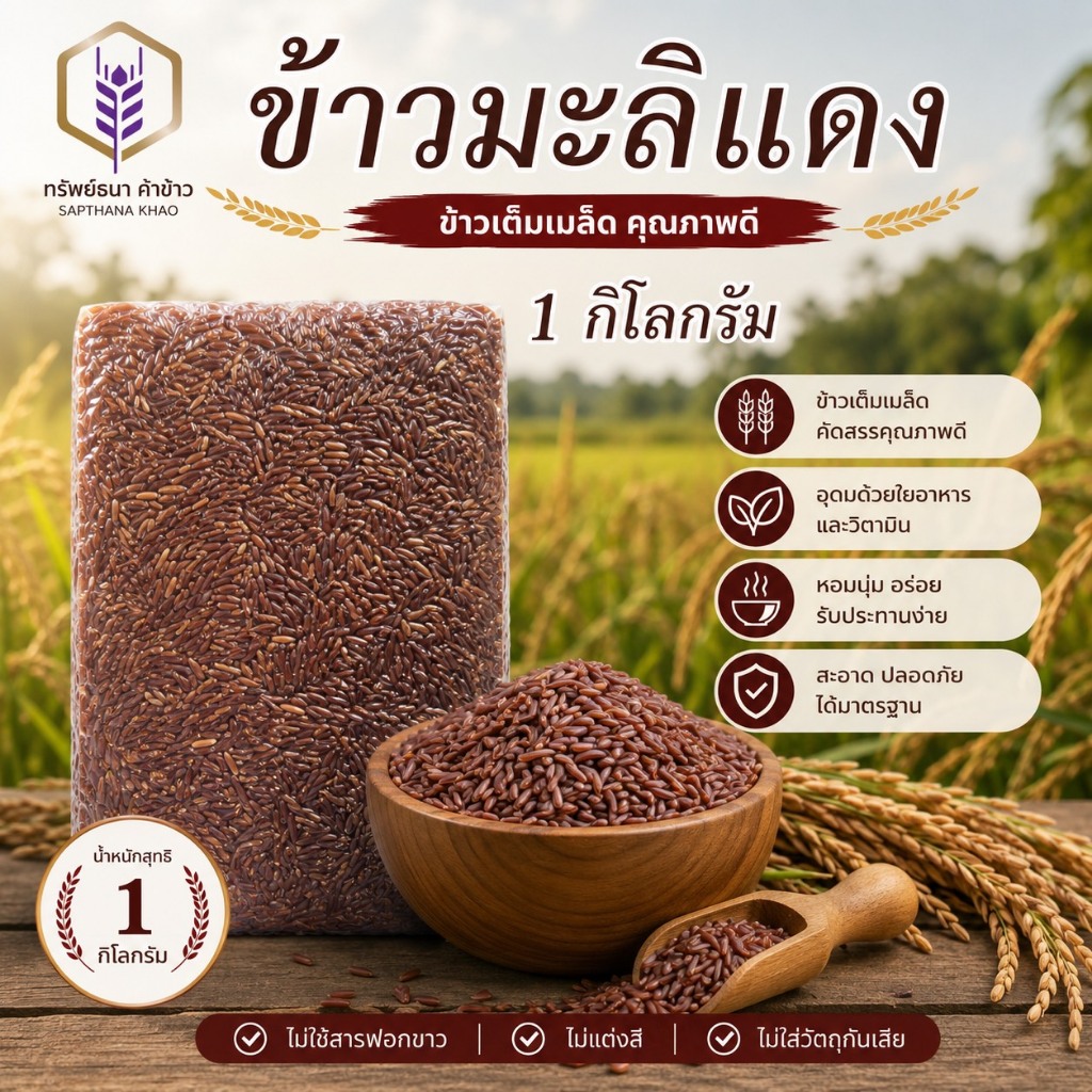 ข้าวมะลิแดง แพคสุญญากาศ 1 กิโลกรัม ตราทรัพย์ธนา
