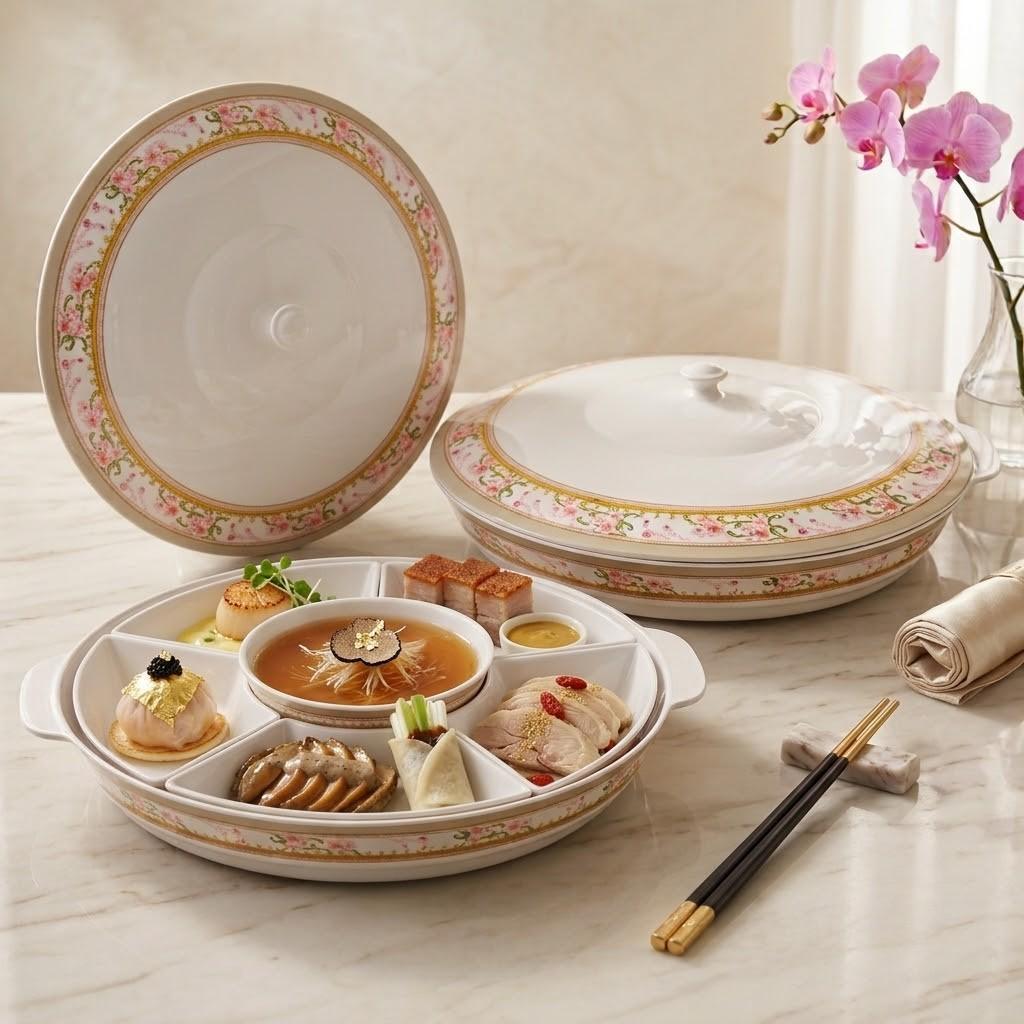 โปรแรง ชุดอาหาร Party Set 17.5" ลาย Pink Lilly จัดเต็มทุกปาร์ตี้ แบรนด์ศรีไทยซุปเปอร์แวร์