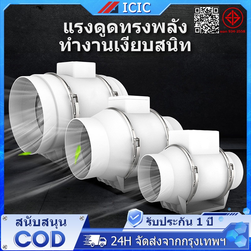 ICIC พัดลมดูดอากาศ พัดลมดูดควัน พัดลมระบายอากาศ เครื่องดูดควัน 4/6/8/10นิ้ว+ 2M ท่อ ที่ดูดอากาศ เครื่องดูดควันในค