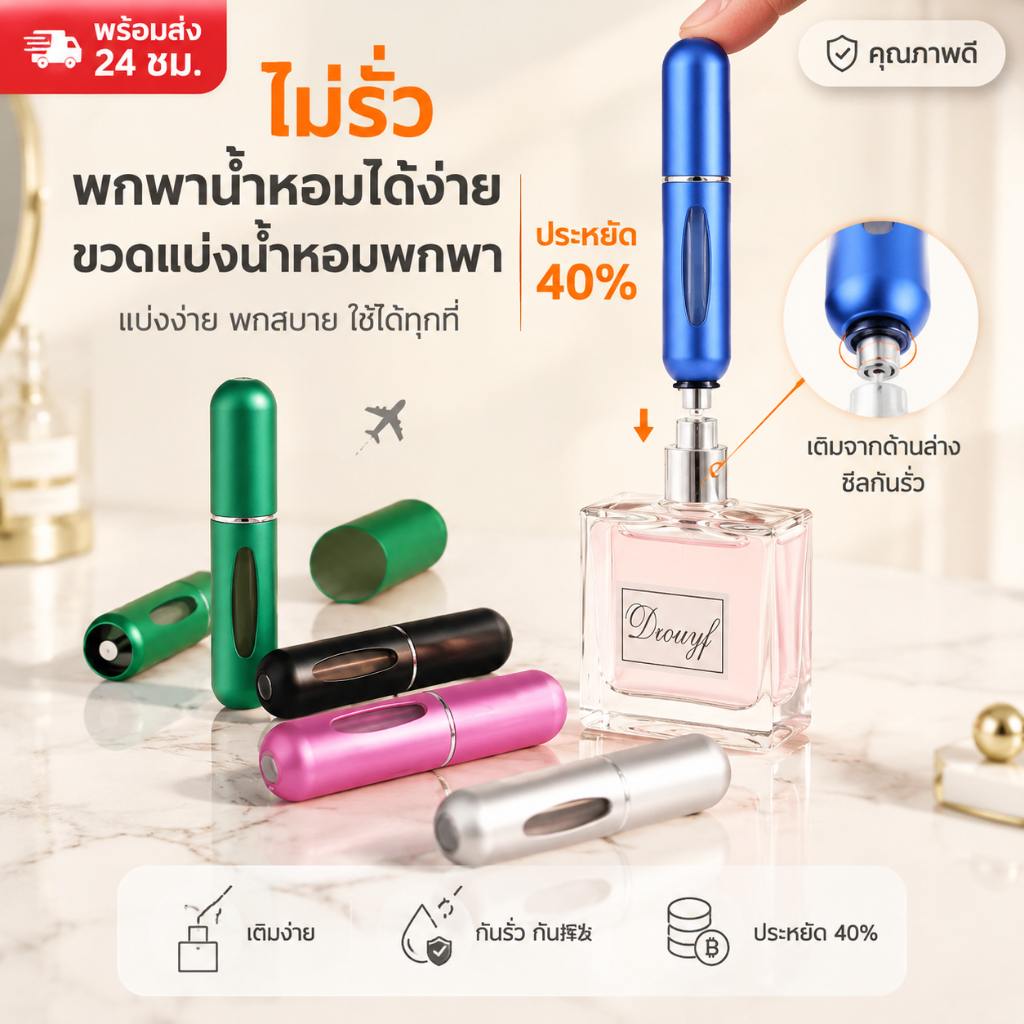 🔥พร้อมส่ง ใน 🇹🇭🔥🥰ขวดน้ําหอมเปล่า ขวดแบ่งน้ําหอมพกพา แบบพกพา 5ml สําหรับเดินทาง สามารถขึ้นเครื่องบินได้