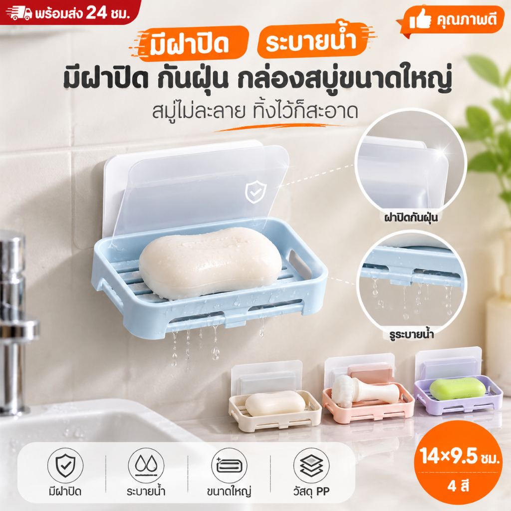 พร้อมส่ง ใน 🇹🇭ชั้นวางสบู่แบบติดผนังระบายน้ํา  ที่วางสบู่ กล่องใส่สบู่ ที่วางของ ชั้นวางของ ตะกร้าชั้นวาง ชั้นวางของในห้อ