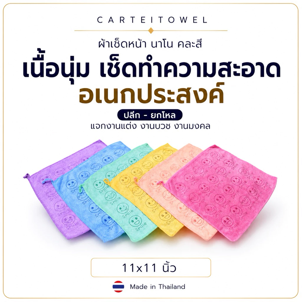 ผ้าเช็ดหน้านาโน ลายการ์ตูน ขนาด 11x11นิ้ว ขายปลีก