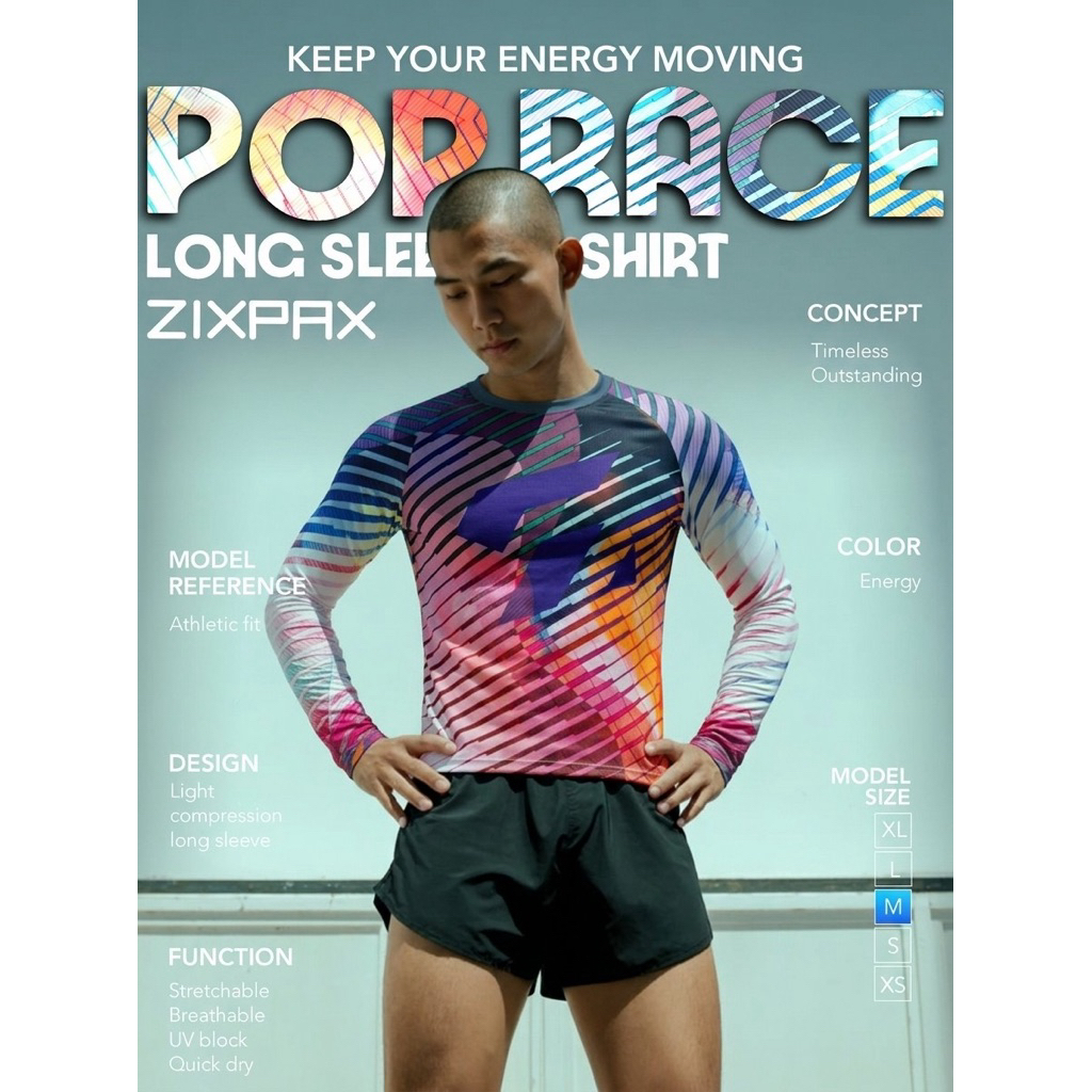 ZIXPAX POP RACE  LONG SLEEVE PERFORMANCE T-SHIRT