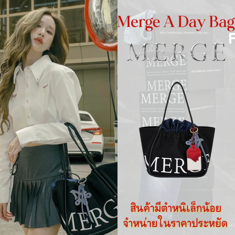 สินค้าลดราคาพิเศษ-สินค้าแท้ที่มีตำหนิ🔥💟Merge A Day Bag Tote Bag Medium Merge Official กระเป๋า Tote กระเป๋าโท้ท # M Black
