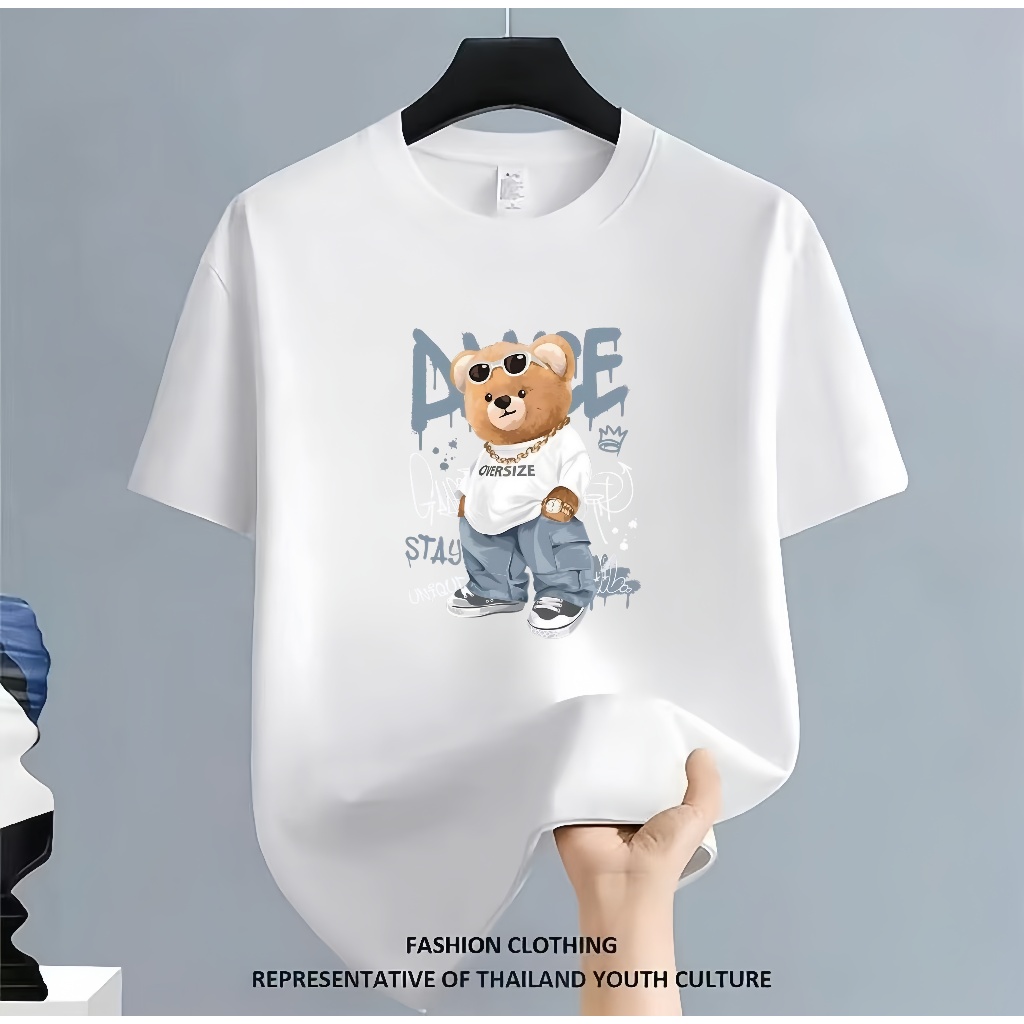 เสื้อยืดแขนสั้น คอกลม สไตล์เกาหลี ผ้าไม่หด  เนื้อผ้าดีโปร่งสบาย ลายพิมพ์