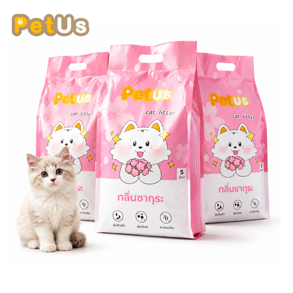 ทรายแมวเบนโทไนท์ Petus 5 ลิตร จับตัวเป็นก้อนไว ดูดซับดี ตักทิ้งง่าย มีให้เลือก 4 กลิ่น