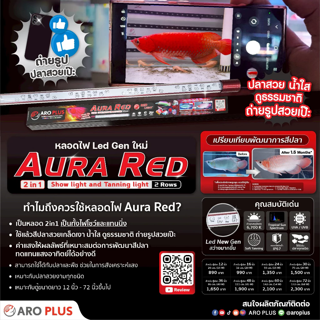 หลอดไฟ Aura Rad 2in1 Led แบบ2 แถว สีแดง