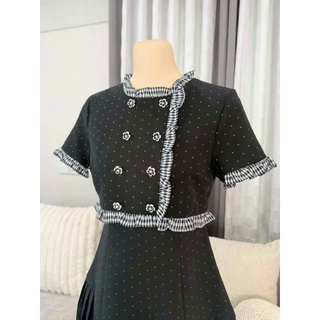 FW129 Jemma Dress ชุดเดรสสั้นทรงเข้ารูป ผ้าสูทวาเลนติโน่ (Valentino) พิมพ์ลายจุด เรียกว่า Polka Dot เสื้อคอกลม กั๊กท