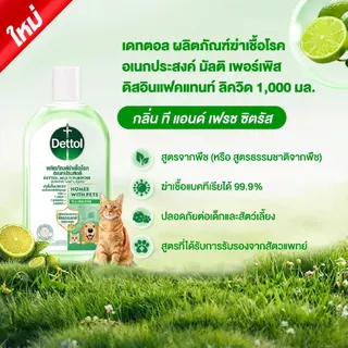 Dettol เดทตอลน้ำยาฆ่าเชื้อเดทตอล น้ำยาฆ่าเชื้อโรค สูตรใหม่ สูตรทำจากธรรมชาติ กลิ่นลิควิด ที แอนด์ เฟรช ซิตรัส 1,000มล.X2