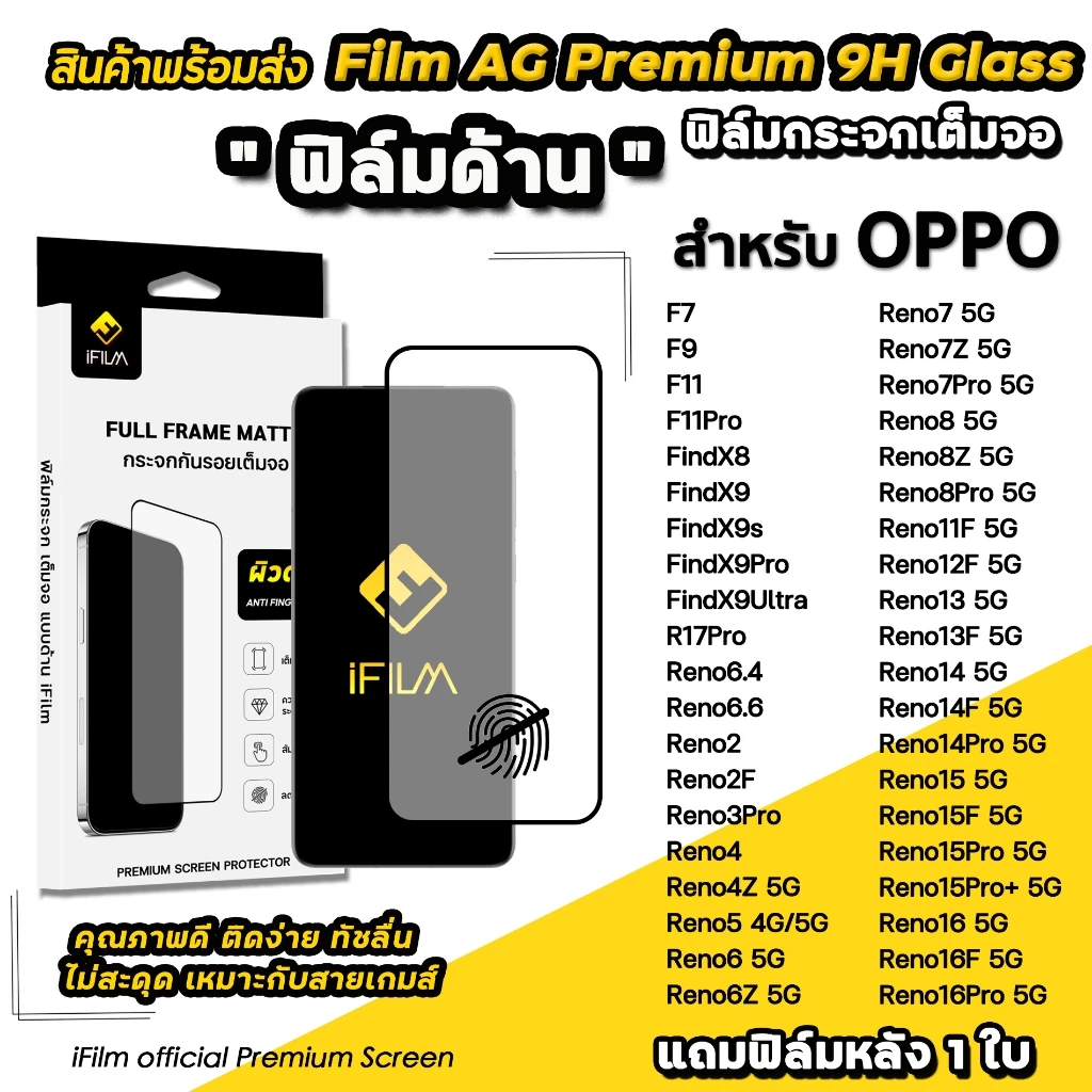 iFilm ฟิล์มกระจก ผิว ด้าน AG For OPPO Reno16 Pro Reno15 Pro Max Reno14 F Find X9 Ultra X9Pro Film Matte Glass ฟิล์มoppo