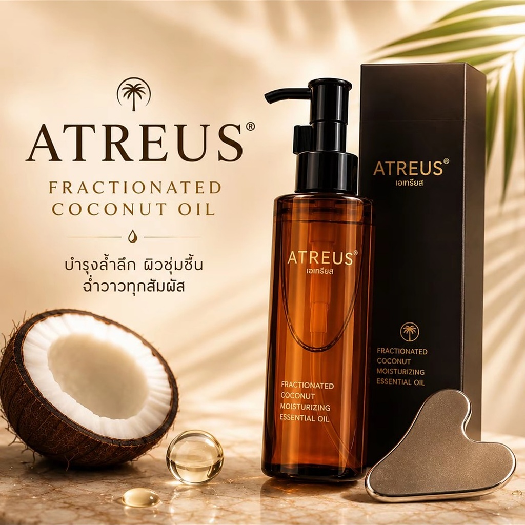 ATREUS น้ำมันมะพร้าวบำรุงผิว พร้อม Gua Sha