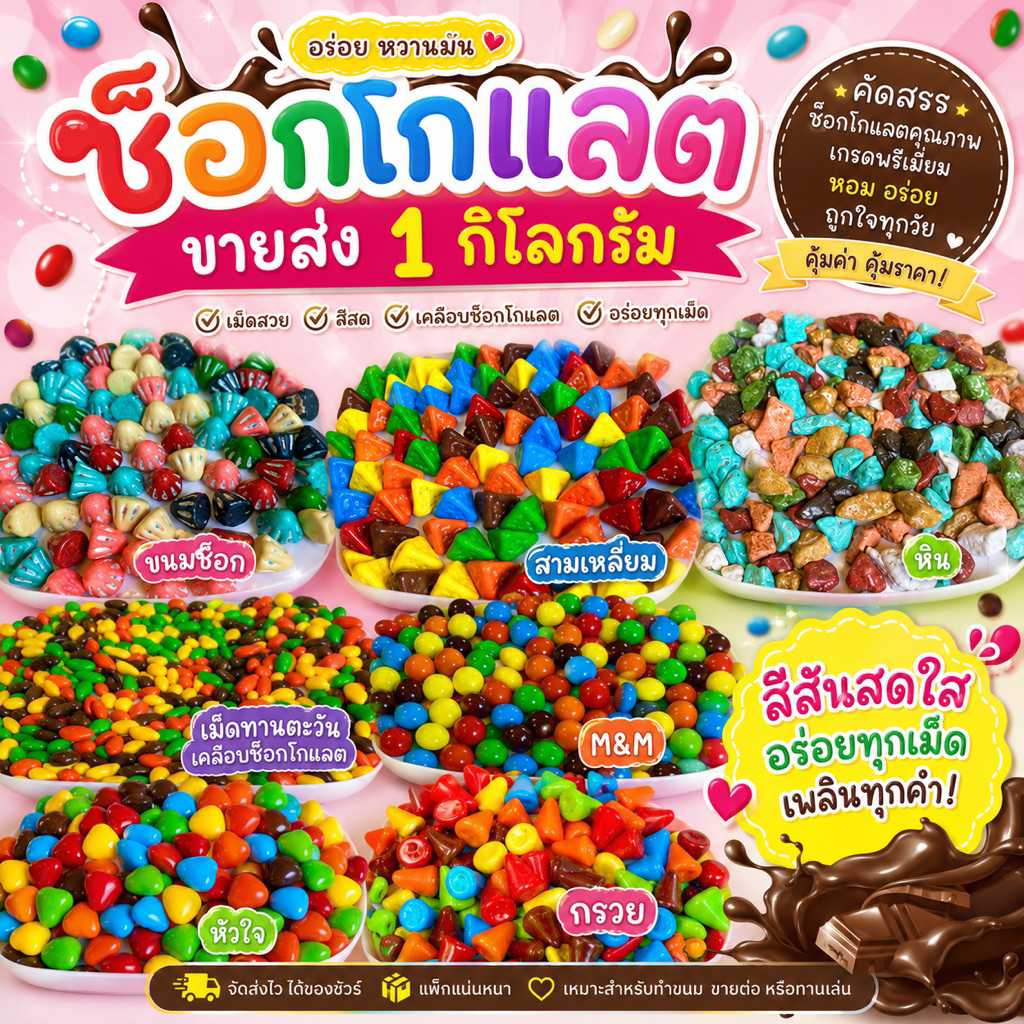 ช็อกโกแลต เกรดพรีเมี่ยม แบ่งขายราคาส่งแบบกิโล ยิ่งซื้อเยอะยิ่งถูกลง