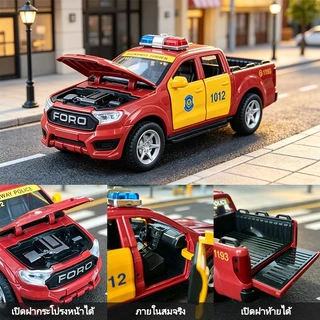 โมเดลรถ Ford Ranger Thailand Police ของเล่นเด็กผู้ชาย 1/32 เอฟเฟกต์แสงและเสียง ประตูรถเปิดได้ โมเดลรถตำรวจ