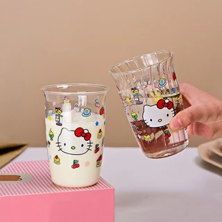 แก้วน้ำ Hello Kitty ลายการ์ตูน ปากกว้าง แก้วสำหรับใส่กาแฟ นมสด เครื่องดื่มร้อน-เย็น ทนความร้อน ดีไซน์เก๋ น่ารัก โฮมคาเฟ่