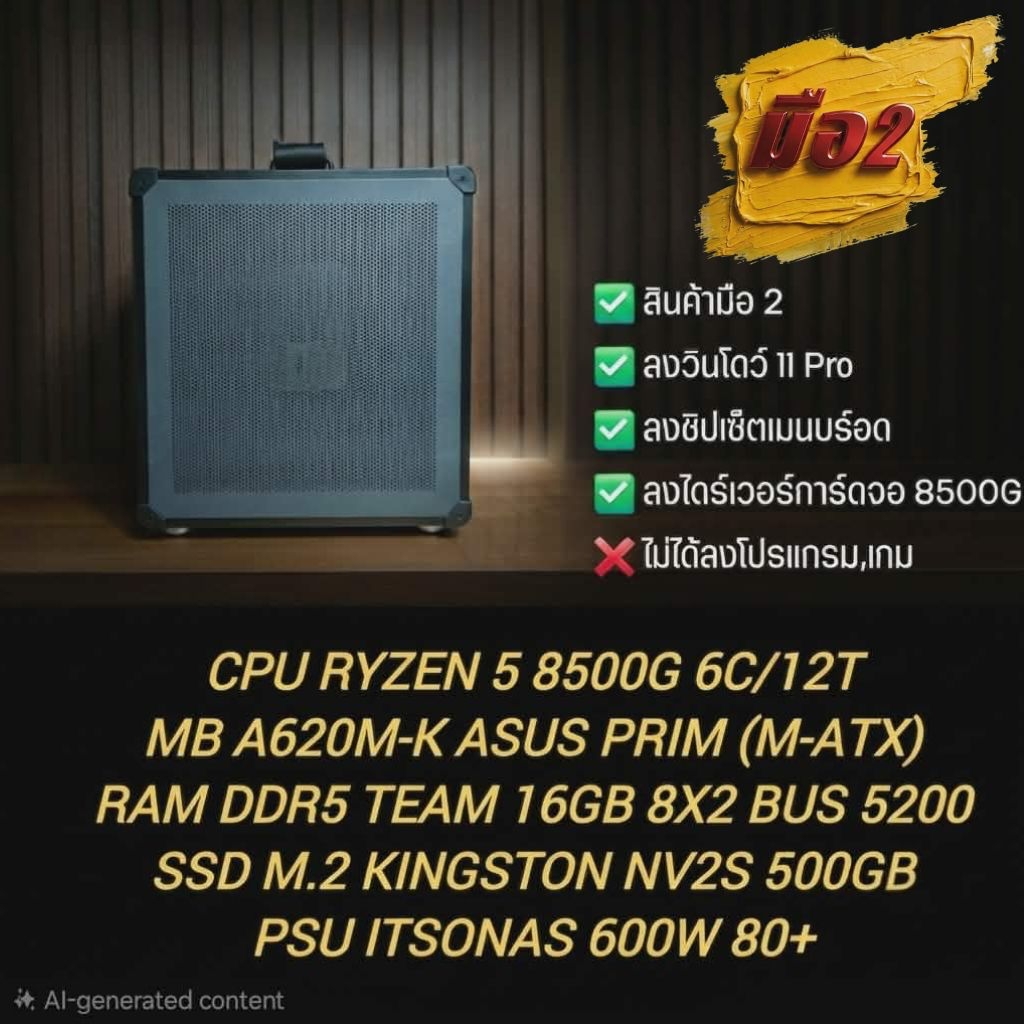 PCประกอบพร้อมเคสชุด RYZEN 5 8500G + A620M -K + RAM 16GB 8X2 5200Ghz + M.2 KINGSTON NV2S 500GB + PSU 