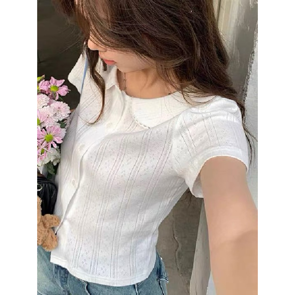Lolita white blouse 🐝 เสื้อ เบลาซ์ สีขาว คอปก ดอลลี่ สไตล์วินเทจ ✨10298