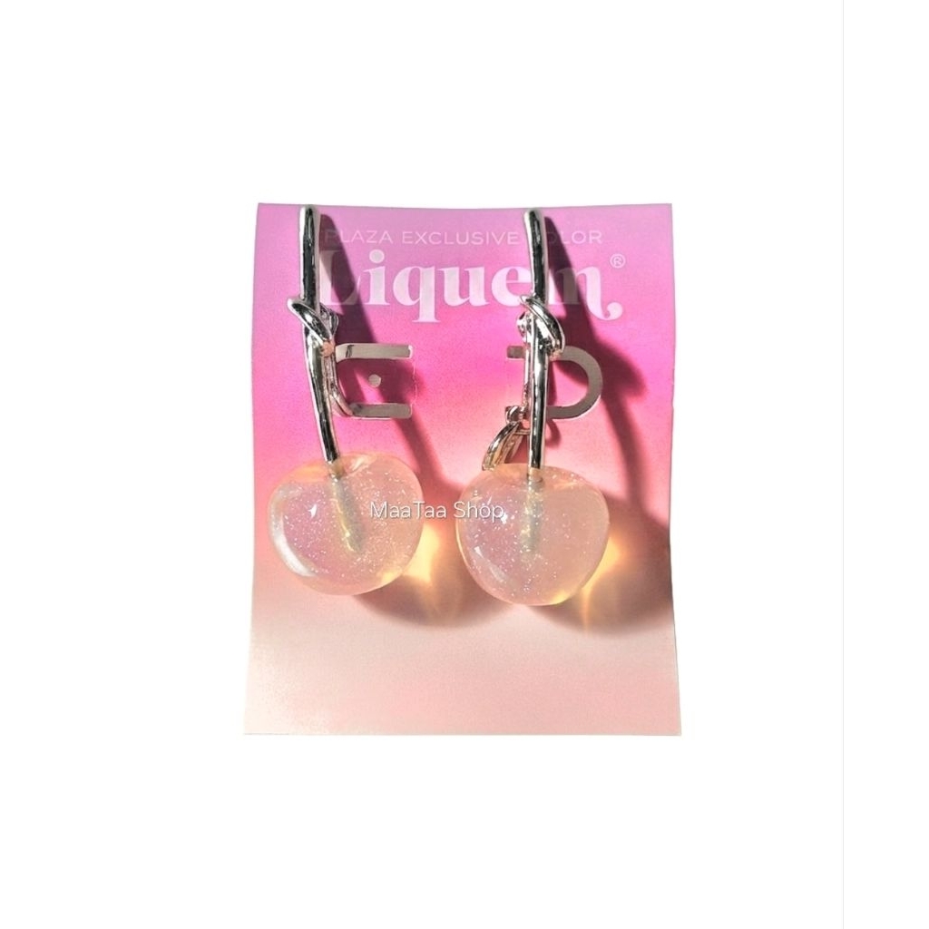 ​พร้อมส่ง​ ต่างหู​ Liquem​ เชอรี่ชมพูใสก้านเงิน​ แบบหนีบ