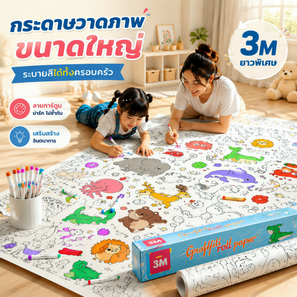 3 เมตร/5 เมตร โปสเตอร์ระบายสียักษ์ ภาพระบายสี ยักษ์ กระดาษระบายสีแผ่นใหญ่ การออกกำลังกายความรู้สึกสี ลวดลายน่ารัก