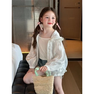 AY364 แจ็คเก็ตกันแดงเด็กสไตล์เจ้าหญิง ขอบหมวกตกแต่งลูกไม้ ผ้าเบาใส่สบายไปเที่ยวกลางแจ้ง